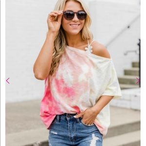 Dance All Day Tie Dye Tee Coral/Yellow-Brand New